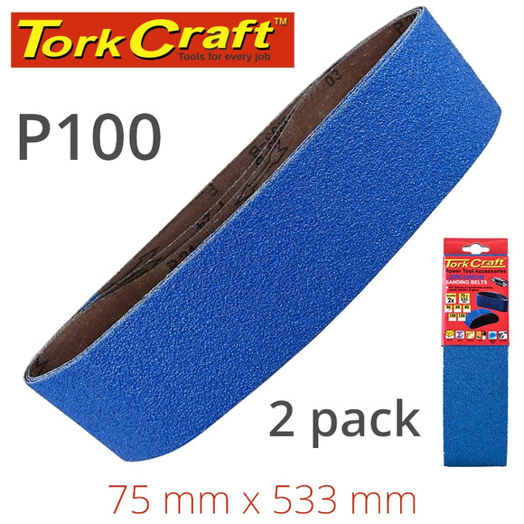 SANDING BELT ZIRCONIUM 75 X 533MM 100GRIT 2/PACK