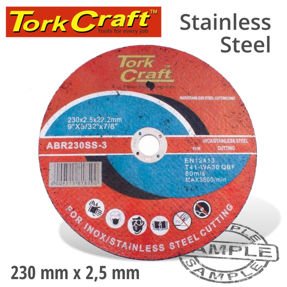 CUTTING DISC STAINLESS STEEL 230 x 2.5 22.22MM