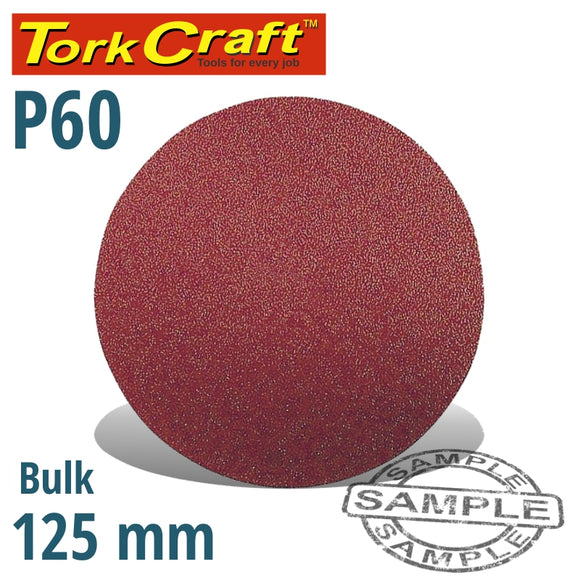 SANDING DISC 125MM NO HOLE 60 GRIT BULK HOOK AND LOOP