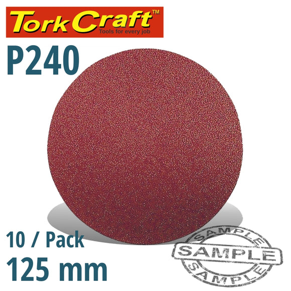 SANDING DISC 125MM NO HOLE 240 GRIT 10/PACK HOOK AND LOOP