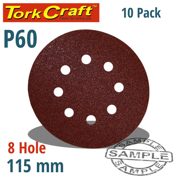 SANDING DISC 115MM 60 GRIT WITH HOLES 10/PK HOOK AND LOOP