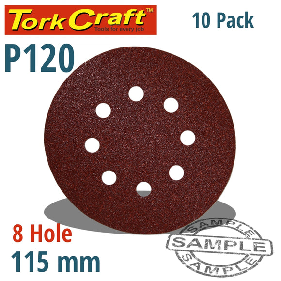 SANDING DISC 115MM 120 GRIT WITH HOLES 10/PK HOOK AND LOOP