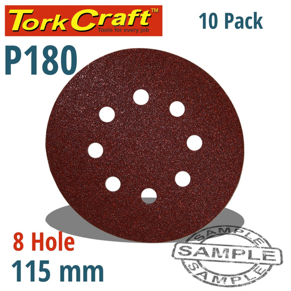 SANDING DISC 115MM 180 GRIT WITH HOLES 10/PK HOOK AND LOOP
