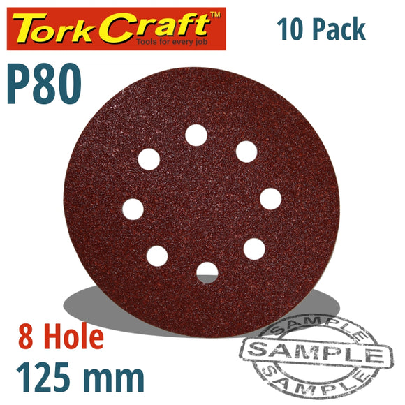 SANDING DISC 125MM 80 GRIT WITH HOLES 10/PK HOOK AND LOOP