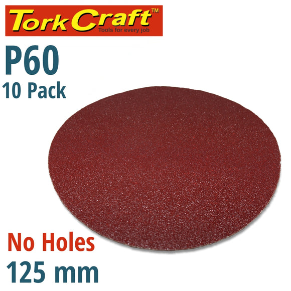 SANDING DISC PSA 125MM 60 GRIT NO HOLE 10/PK