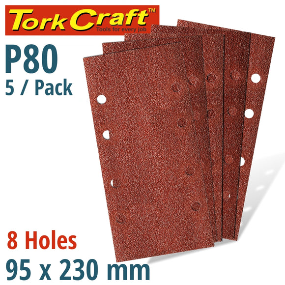 SANDING SHEET ORB 95 X 230MM 80GR PLAIN WITH 8 HOLES 5/PK