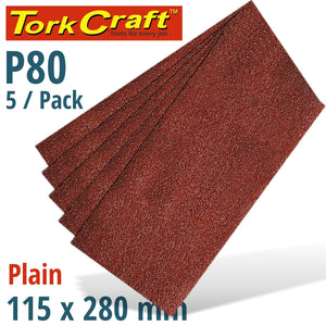 SANDING SHEET ORB 115 X 280MM 80GR PLAIN NO HOLES 5/PK