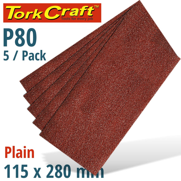SANDING SHEET ORB 115 X 280MM 80GR PLAIN NO HOLES 5/PK