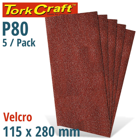 SANDING SHEET ORB 115 X 280MM 80 GRIT NO HOLES 5/PK HOOK AND LOOP