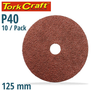 SANDING DISC 125MM 40 GRIT CENTRE HOLE 10/PK