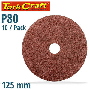 SANDING DISC 125MM 80 GRIT CENTRE HOLE 10/PK