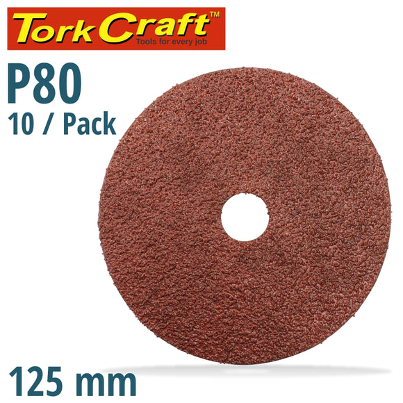 SANDING DISC 125MM 80 GRIT CENTRE HOLE 10/PK