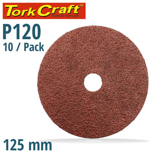 SANDING DISC 125MM 120 GRIT CENTRE HOLE 10/PK