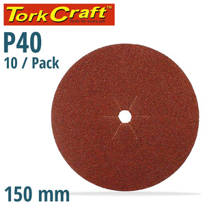 SANDING DISC 150MM 40 GRIT CENTRE HOLE 10/PK