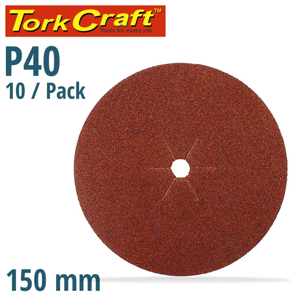 SANDING DISC 150MM 40 GRIT CENTRE HOLE 10/PK