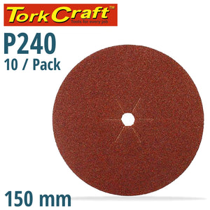 SANDING DISC 150MM 240 GRIT CENTRE HOLE 10/PK