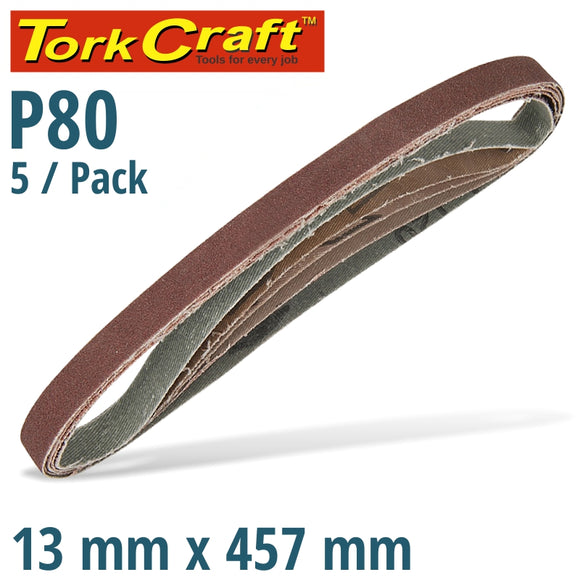 POWERFILE SANDING BELT 13 X 457MM 80 GRIT 5/PK