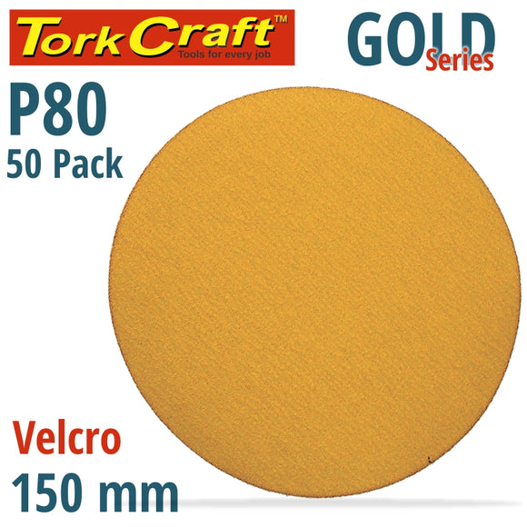 GOLD DISC (50 PIECES) 80 GRIT 150MM WITHOUT HOLE HOOK AND LOOP