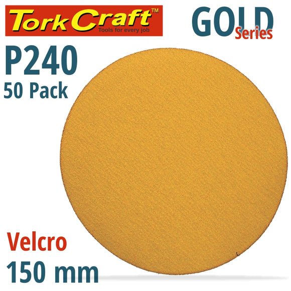 GOLD DISC (50 PIECES) 240 GRIT 150MM WITHOUT HOLE HOOK AND LOOP