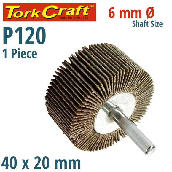 FLAP WHEEL 40 X 20 X 6MM SHAFT120 GRIT PER EACH