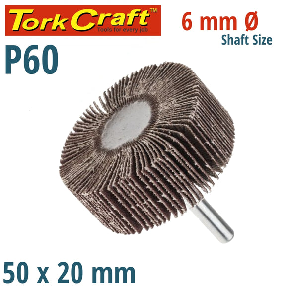 FLAP WHEEL 50 X 20 X 6MM SHAFT 60 GRIT PER EACH (30 PER BOX)