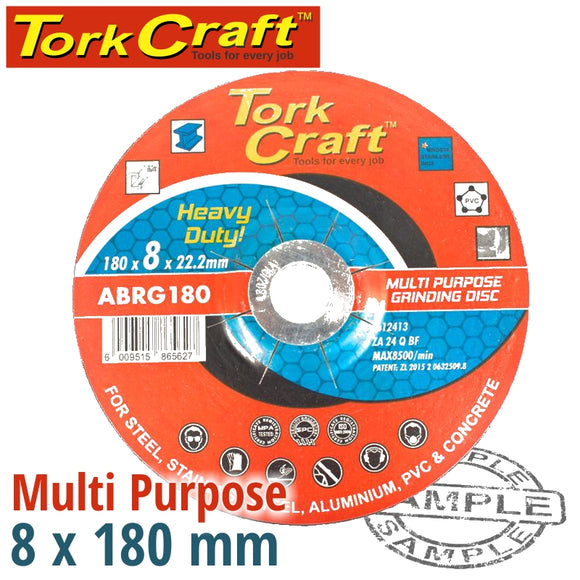 GRINDING DISC MULTI PURPOSE 180 X 8.0 X 22.2MM STEEL, S/STEEL, CONCRET
