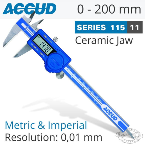 DIGITAL CALIPER WITH CERAMIC TIPPED JAWS 0-200MM/0-8'