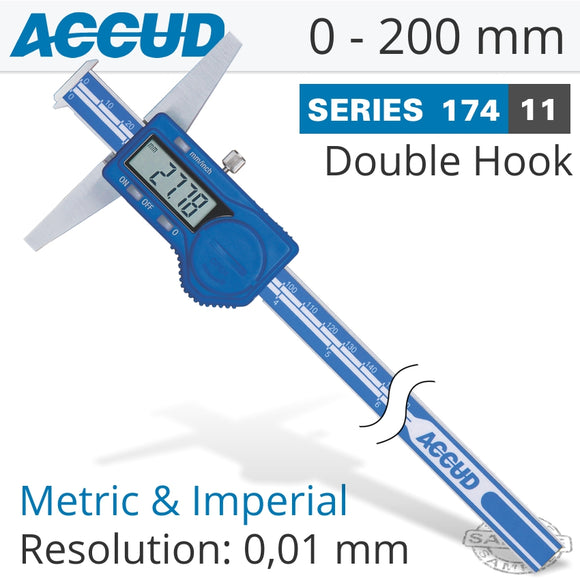 DIGITAL DOUBLE HOOK DEPTH GAUGE 0-200MM/0-8'