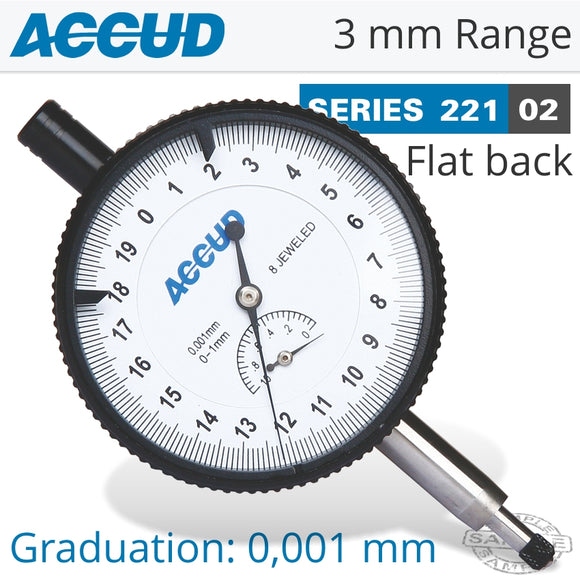 PRECISION DIAL INDICATOR FLAT BACK 3MM