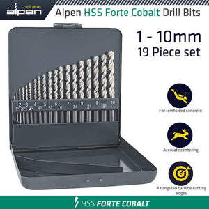 ALPEN HSS COBALT 19 PCS SET FORTE KM19  1 - 10 x 0.5MM