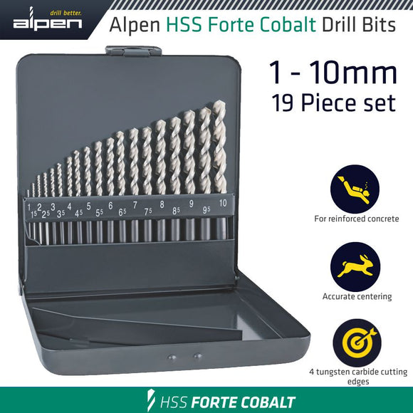 ALPEN HSS COBALT 19 PCS SET FORTE KM19  1 - 10 x 0.5MM