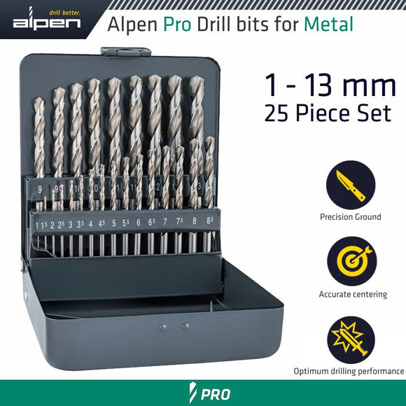 ALPEN PRO 25 PCS HSS-G 1 -13 X 0.5MM METAL CASE 135 SPLIT POINT SET