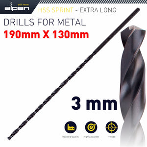 HSS DRILL BIT 3MM 190 X 130 EXTRA LONG