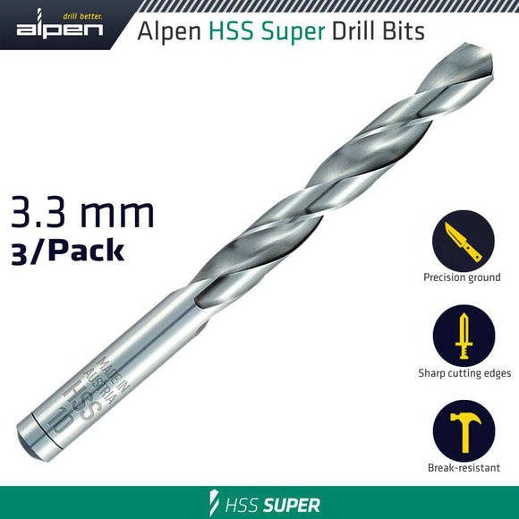 HSS SUPER DRILL BIT 3.3MM 3/PK