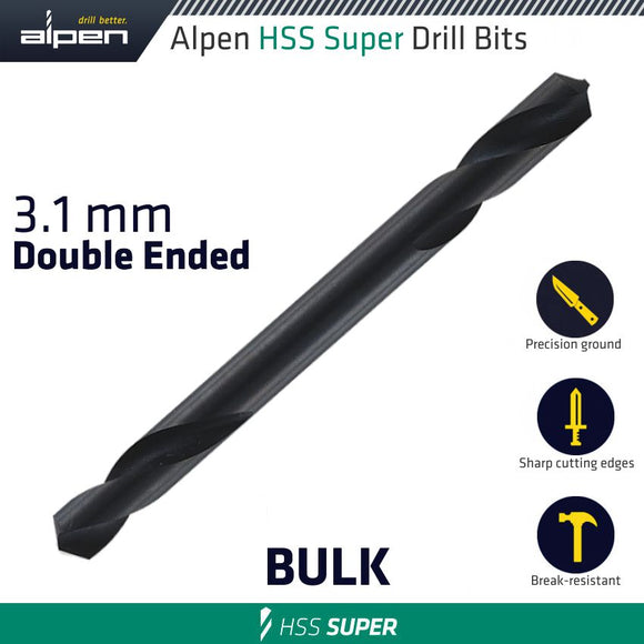 HSS SUPER DRILL BIT DOUBLE ENDED 3.1MM BULK