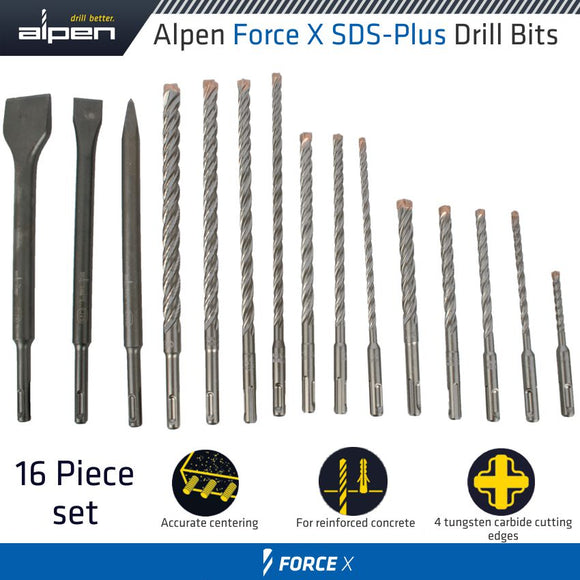 FORCE X SDS-PLUS KIT16 16 PCS. DRILLS 110MM 5-6  160MM 6-8-10-12 210M