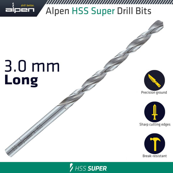 HSS SUPER DRILL BIT LONG 3 X 100MM  POUCH