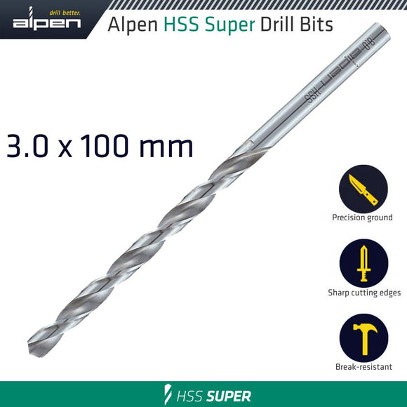 HSS DRILL BIT LONG 3 X 100MM BULK