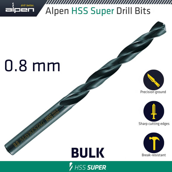 HSS SUPER DRILL BIT 0.8MM BULK