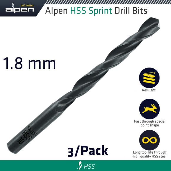 HSS SPRINT DRILL BIT 1.8MM 3/PACK