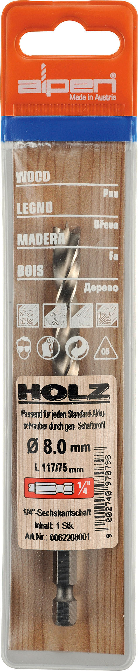 HSS WOOD BIT 6MM HEX SHANK