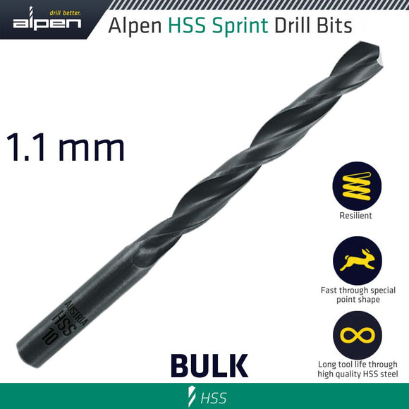 HSS SPRINT DRILL BIT 1.1MM BULK IND.PACK