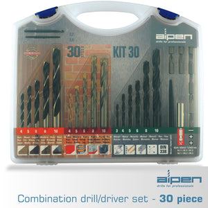 DRILL AND SCREWDRIVER SET 30 PIECE IN CARRY CASE STEEL MASONRY WOOD