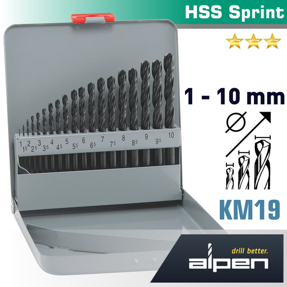 HSS SPRINT DRILL BIT SET 19 PIECE 1-10 X 0.5MM IN METAL CASE