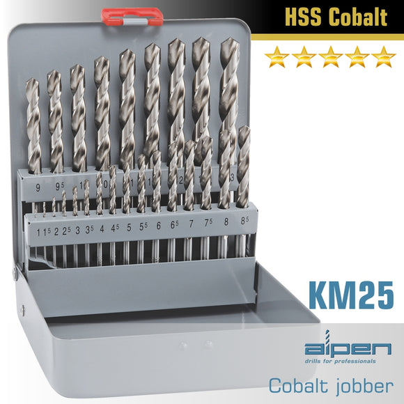 COBALT DRILL BIT SET 25 PIECE 1-13MM X 0.5  IN METAL CASE