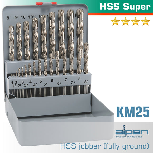 SUPER DRILL BIT SET 25 PIECE 1-13MM X 0.5  IN METAL CASE