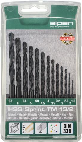 HSS SPRINT DRILL BIT SET 13 PIECE  1.5-6.5 3.2+4.8