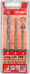 MASONRY DRILL BIT SET 3 PIECE LONG LIFE 5 6 8