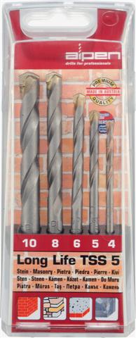 MASONRY DRILL BIT SET 5 PIECE LONG LIFE 4 5 6 8 10