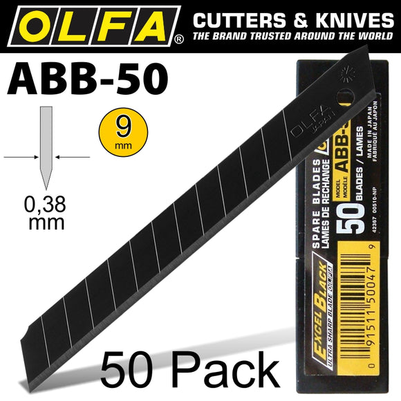 OLFA BLADES BLACK X-SHARP 50 PER PACK ULTRA SHARP 9MM